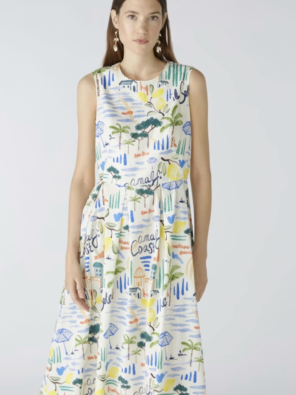 Oui Vitamin Sea Waisted Midi Dress Tropical Motif Print Size 4 (Q)
